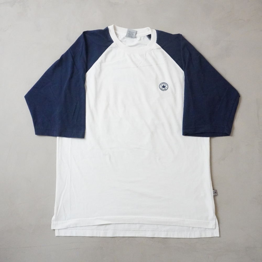 Vintage Converse All Star Raglan T-Shirt XL Mens White Navy Blue 3/4 Sleeve 90s